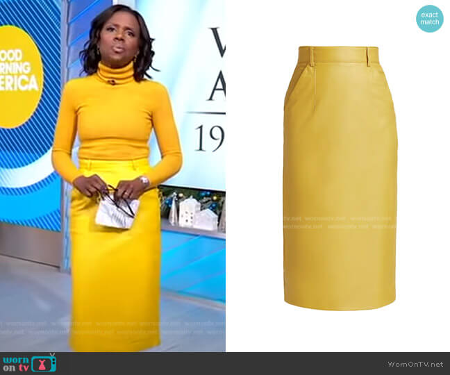 Leather Pencil Skirt by Sergio Hudson worn by Deborah Roberts on Good Morning America