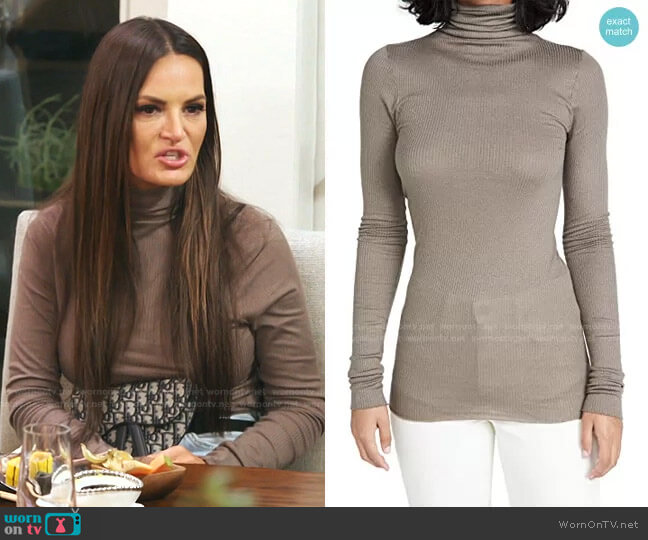 Silk Cashmere Rib Turtleneck by Enza Costa worn by Lisa Barlow on The Real Housewives of Salt Lake City