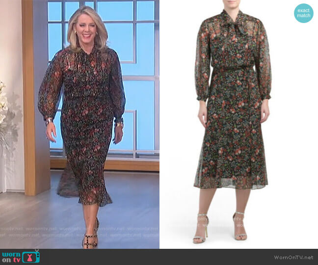 Tie Neck Pleated Dress by Teri Jon worn by Deborah Norville on The Talk