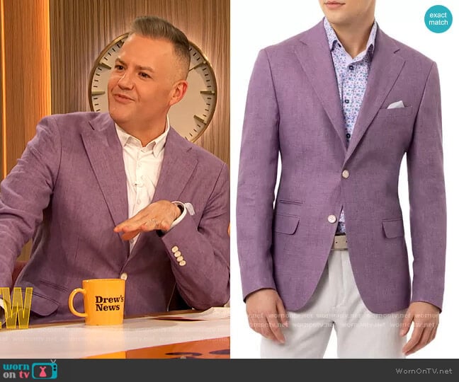 Slim-Fit Lavender Linen Sport Coat by Tallia worn by Ross Mathews on The Drew Barrymore Show