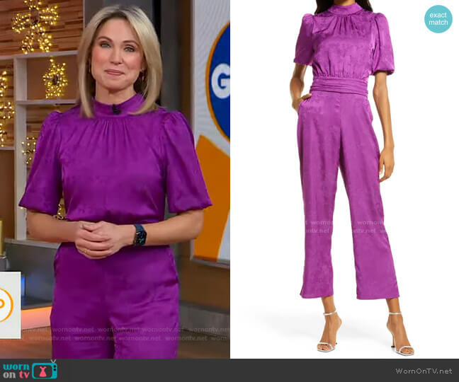Theo Jacquard Open Back Jumpsuit by Adelyn Rae worn by Amy Robach  on Good Morning America