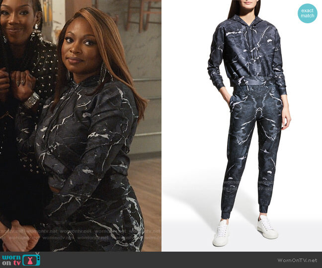 Marbled-Pattern Hoodie and pants by Ultracor worn by Jill (Naturi Naughton) on Queens