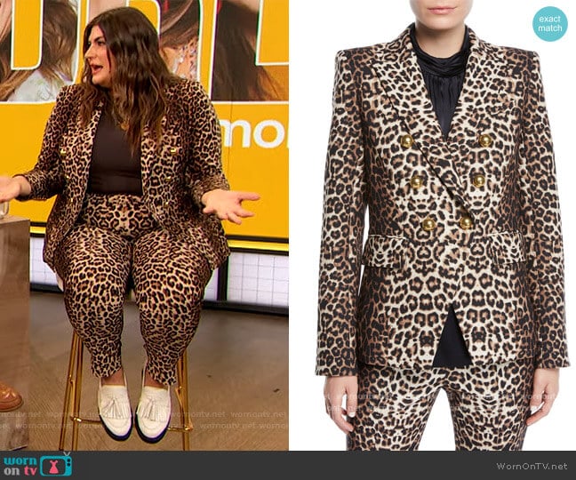 Miller Double-Breasted Leopard-Print Jacket by Veronica Beard worn by Katie Sturino on The Drew Barrymore Show