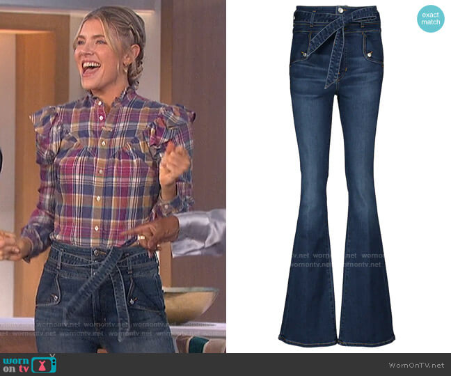 Giselle high-rise flared jeans by Veronica Beard worn by Amanda Kloots on The Talk