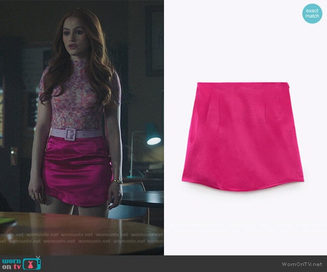 Satin Finish Mini Skirt by Zara worn by Cheryl Blossom (Madelaine Petsch) on Riverdale