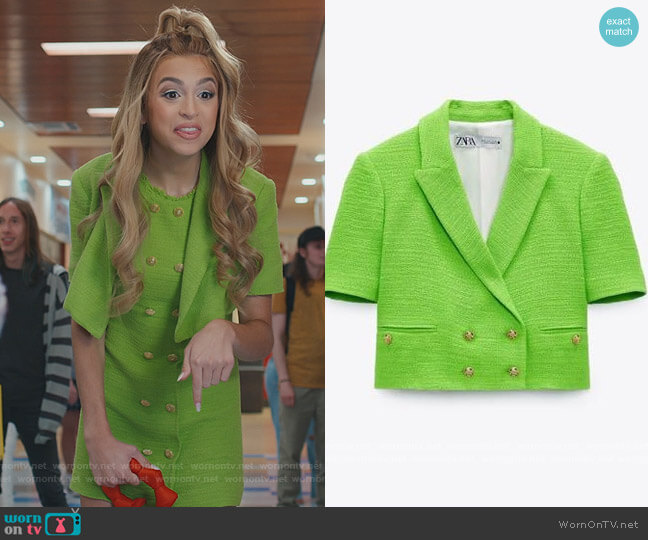 Textured Weave Jacket by Zara worn by Lexi (Josie Totah) on Saved By The Bell