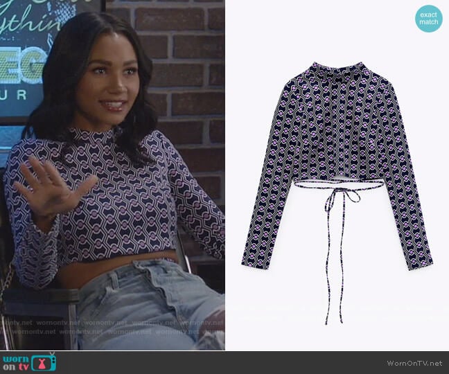 Geometric Print Crop Top by Zara worn by Layla Keating (Greta Onieogou) on All American