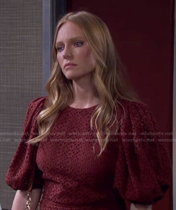 Abigail's brown eyelet puff sleeve dress on Days of our Lives