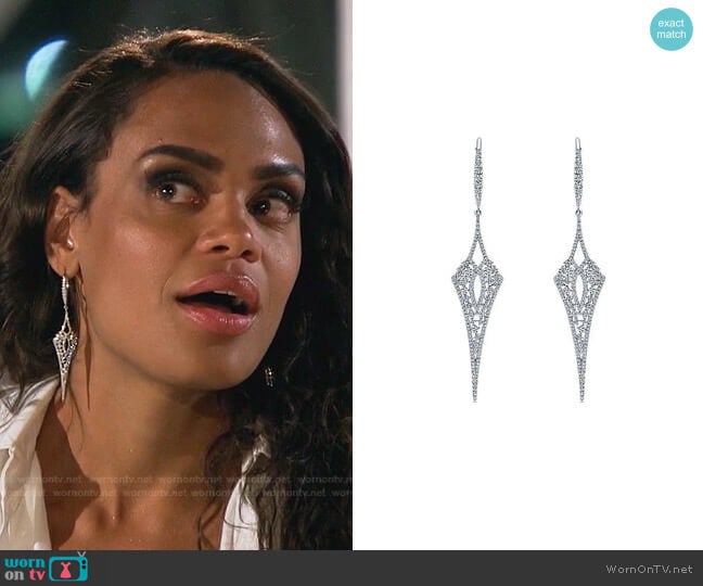 Long Diamond Kite Drop Earrings by Gabriel & Co worn by Michelle Young on The Bachelorette