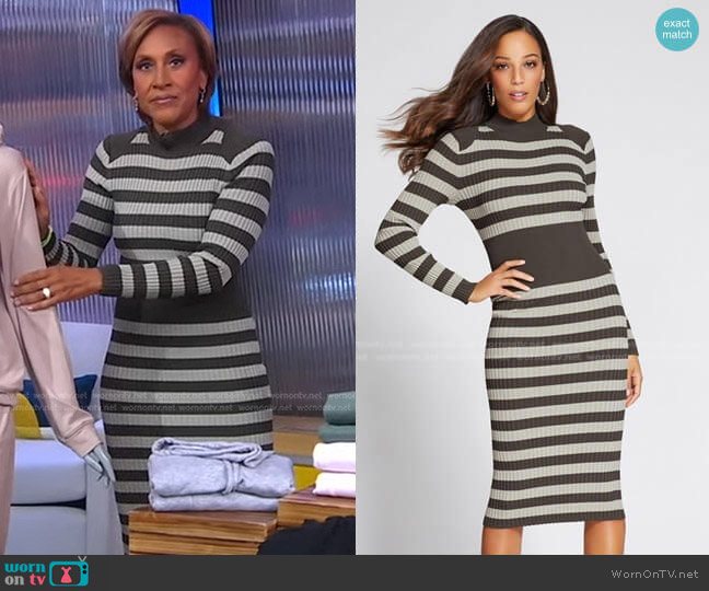 Gabrielle Union Collection Mock Neck Sweater Dress by New York & Company worn by Robin Roberts on Good Morning America