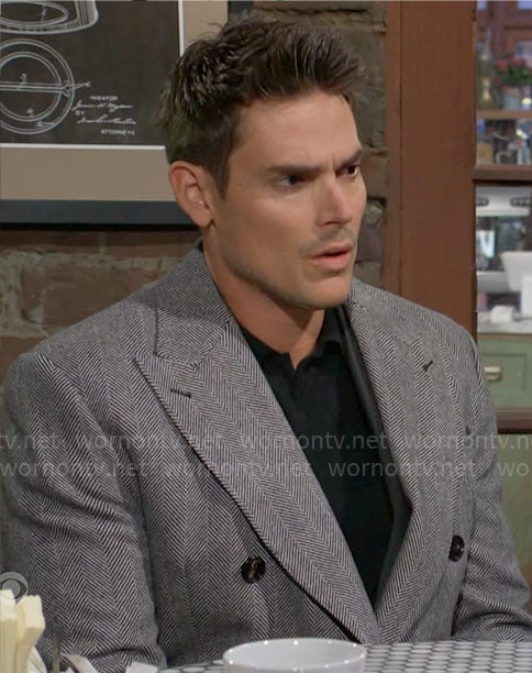 Adam's double breasted herringbone coat on The Young and the Restless