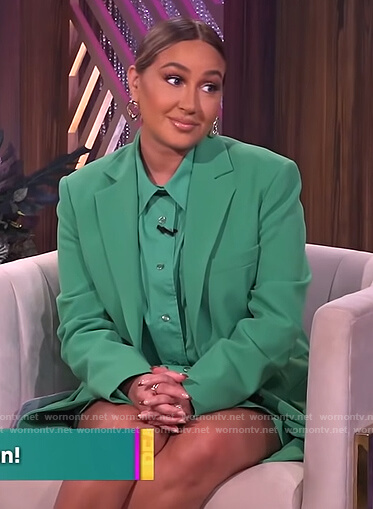 Adrienne’s green button down shirt and blazer on The Real