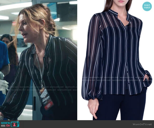 Striped Sheer Silk Button-Front Blouse by Akris worn by Kit Voss (Jane Leeves) on The Resident