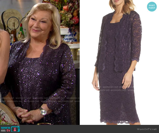 Alex Evenings Lace Cocktail Dress with Jacket worn by Traci Abbott (Beth Maitland) on The Young and the Restless