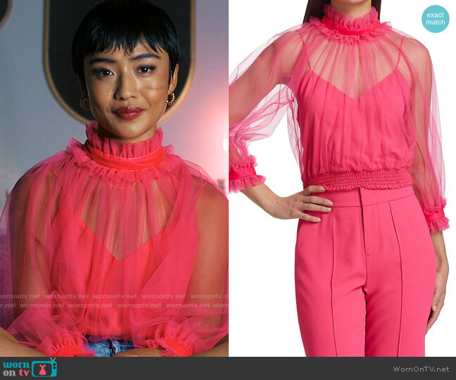 Alice + Olivia Alexia Ruffled Sheer Blouse worn by Margot (Brianne Tju) on I Know What You Did Last Summer