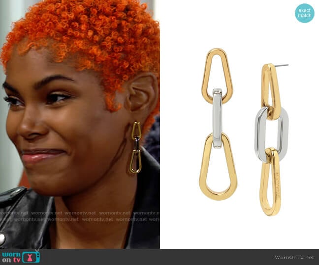 All Saints Carabiner Link Drop Earrings worn by Paris Buckingham (Diamond White) on The Bold and the Beautiful