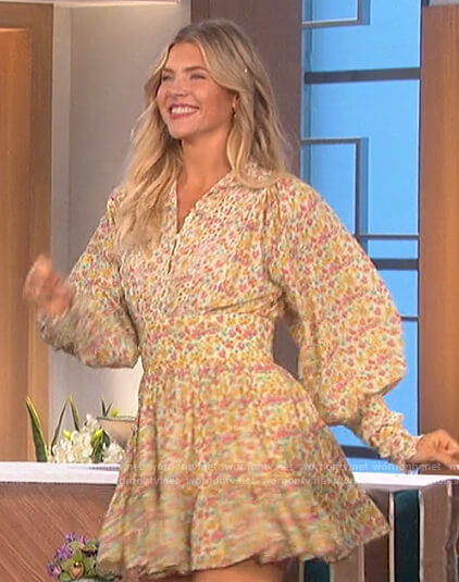 Amanda’s floral print eyelet mini dress on The Talk