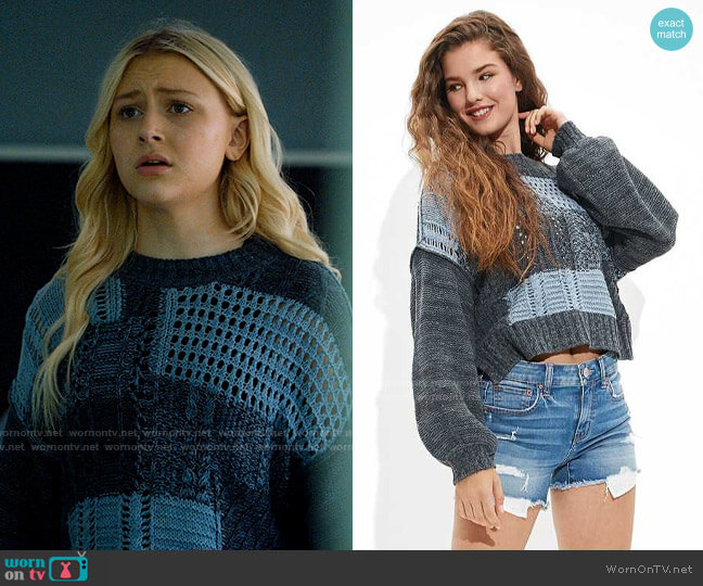 WornOnTV: Lexy’s blue patchwork knit sweater on Chucky | Alyvia Alyn