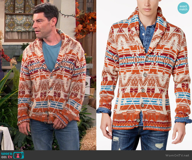 American Rag Folk Geometric Shawl Cardigan worn by Dave Johnson (Max Greenfield) on The Neighborhood