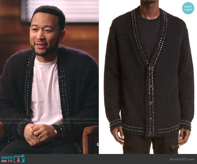 Crystal Embellished Cashmere Cardigan by Amiri worn by John Legend on The Voice