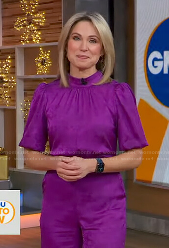 Amy's purple jacquard jumpsuit on Good Morning America