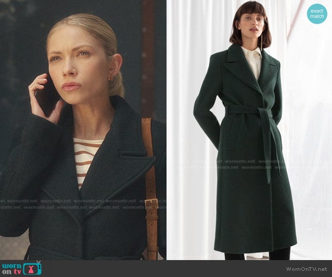 Herringbone Long Belted Coat by & Other Stories worn by Kate Keller (Tavi Gevinson) on Gossip Girl