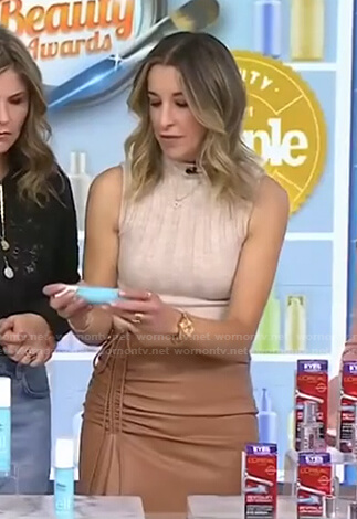 Andrea Lavinthal’s sleeveless knit top and leather skirt on Today