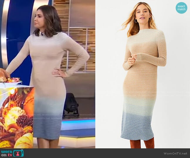 Ombre Mock Neck Midi Sweater Dress by Ann Taylor worn by Cecilia Vega on Good Morning America