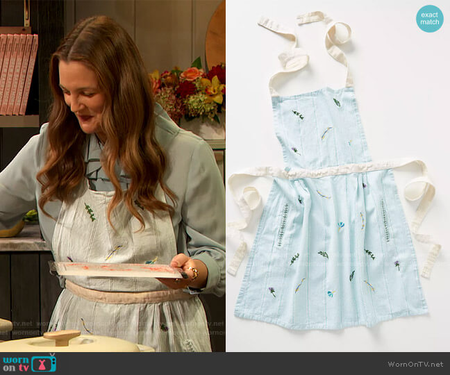 Canella Apron by Anthropologie worn by Drew Barrymore on The Drew Barrymore Show