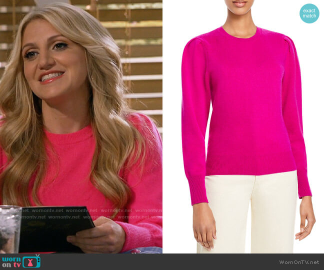 Aqua French Terry Cashmere Puff Sleeve Crewneck Sweater worn by Gina Dabrowski (Annaleigh Ashford) on B Positive