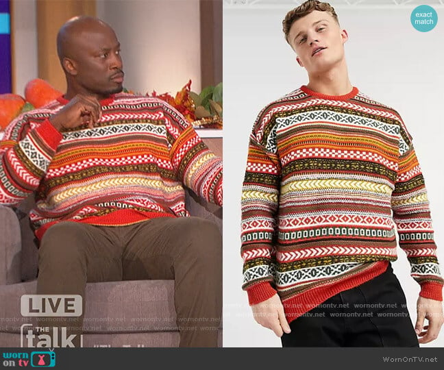 Knitted Fair Isle Sweater by ASOS worn by Akbar Gbajabiamila on The Talk