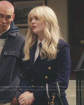 Audrey’s blue double breasted corduroy blazer on Gossip Girl