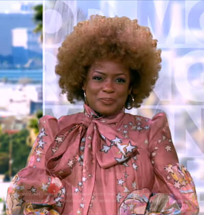 WornOnTV: Aunjanue Ellis's pink star print tie neck dress on Good Morning  America | Clothes and Wardrobe from TV