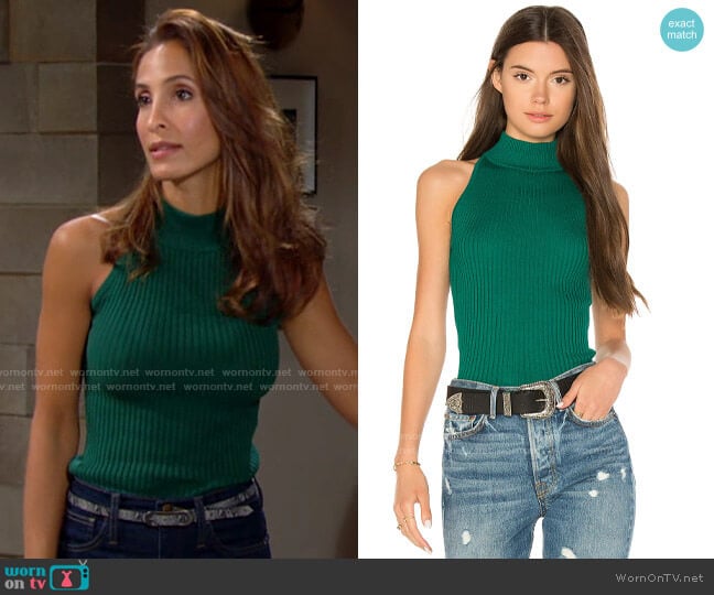 Autumn Cashmere Rib Mock Neck Halter Sweater worn by Lily Winters (Christel Khalil) on The Young & the Restless