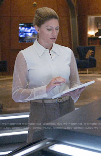 Ava's white sheer sleeve blouse on Legends of Tomorrow