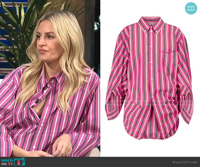 Deconstructed striped cotton shirt by Balenciaga worn by Morgan Stewart on E! News