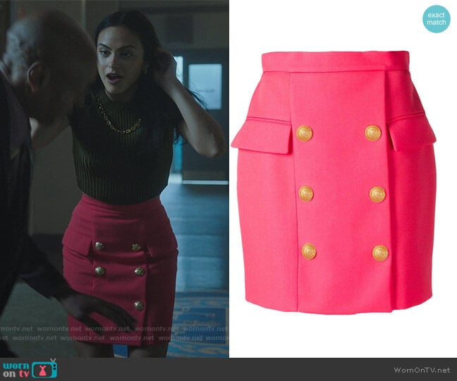 High Waist Button Detail Mini Skirt by Balmain worn by Veronica Lodge (Camila Mendes) on Riverdale