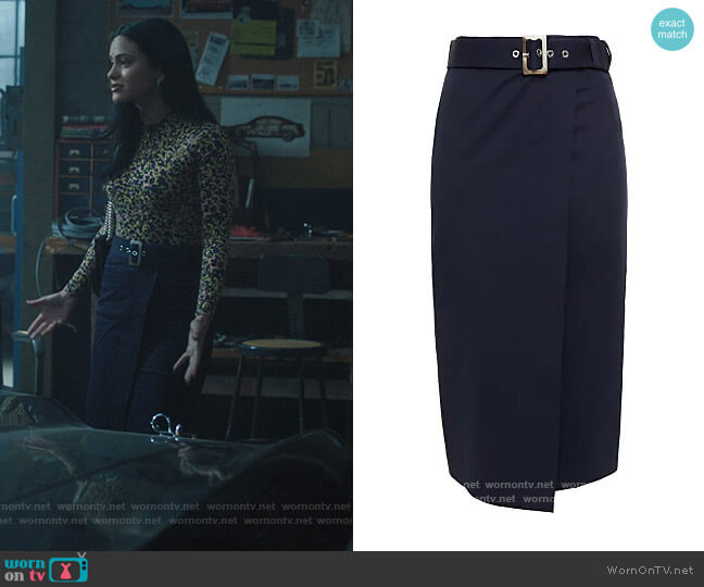 Rosilie wrap-effect belted cotton-blend twill skirt by Ba&sh worn by Veronica Lodge (Camila Mendes) on Riverdale