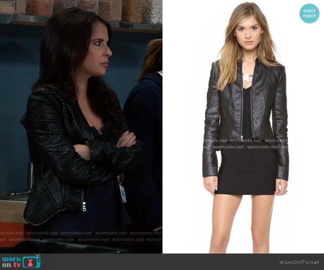 Ribbed Leather Jacket by BCBGMAXAZRIA worn by Sam McCall (Kelly Monaco) on General Hospital