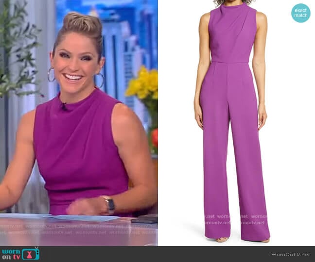 Corrine Draped Bodice Wide Leg Jumpsuit by Black Halo worn by Sara Haines on The View