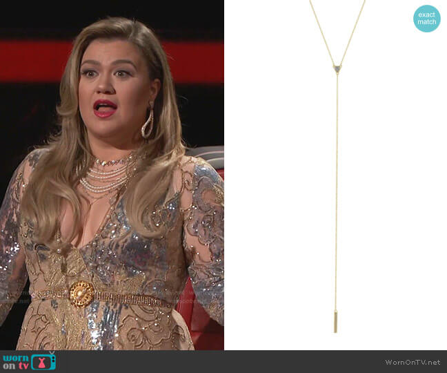 Laurel Gold Adjustable Lariat Necklace by Bonheur Jewelry worn by Kelly Clarkson on The Voice