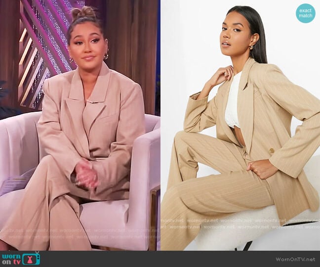 Madison Beer Tailored Stripe 90'S Blazer and Pants by Boohoo worn by Adrienne Houghton on The Real