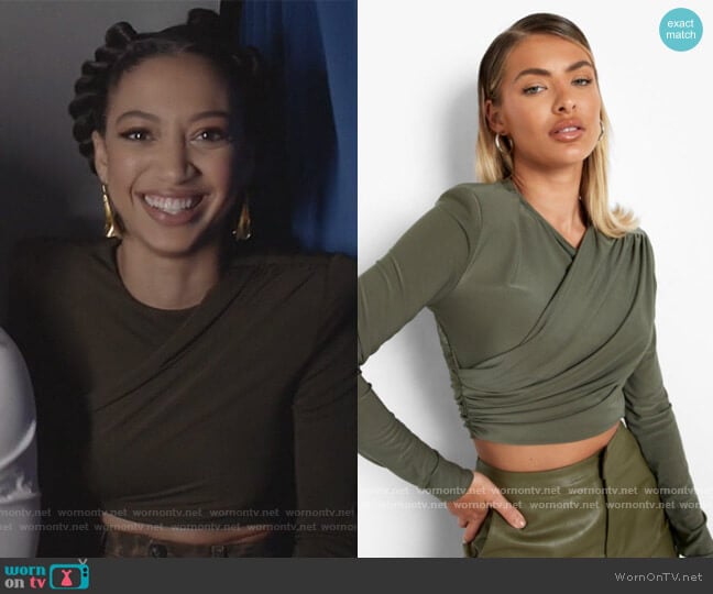 Wrap Shoulder Pad Crop To by Boohoo worn by Olivia Baker (Samantha Logan) on All American