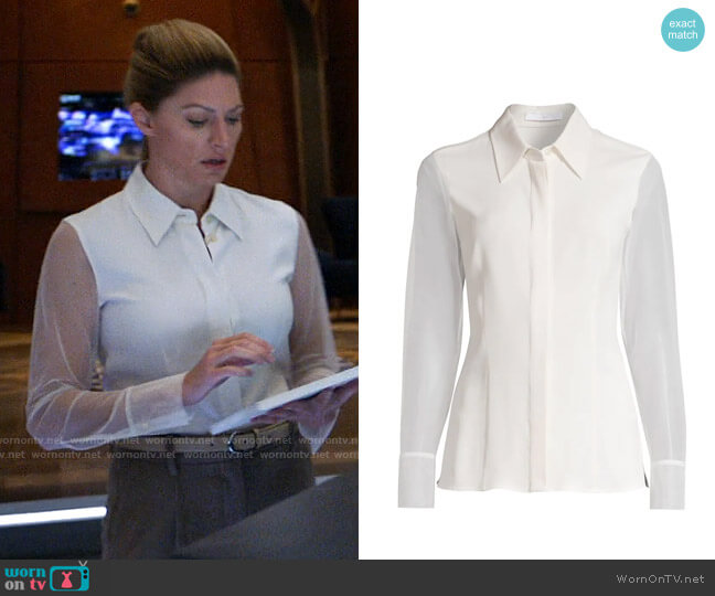 Ava’s white sheer sleeve blouse on Legends of Tomorrow