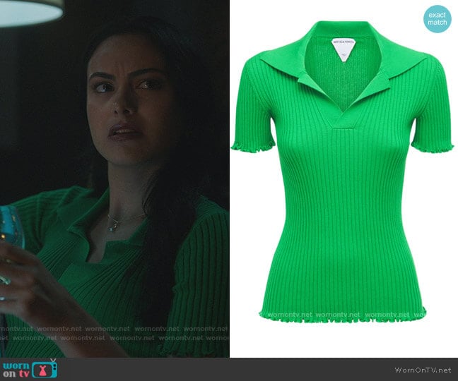 Ribbed Polo Cotton Sweater by Bottega Veneta worn by Veronica Lodge (Camila Mendes) on Riverdale