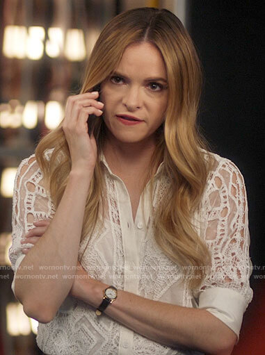 Caitlin's ivory lace shirt on The Flash