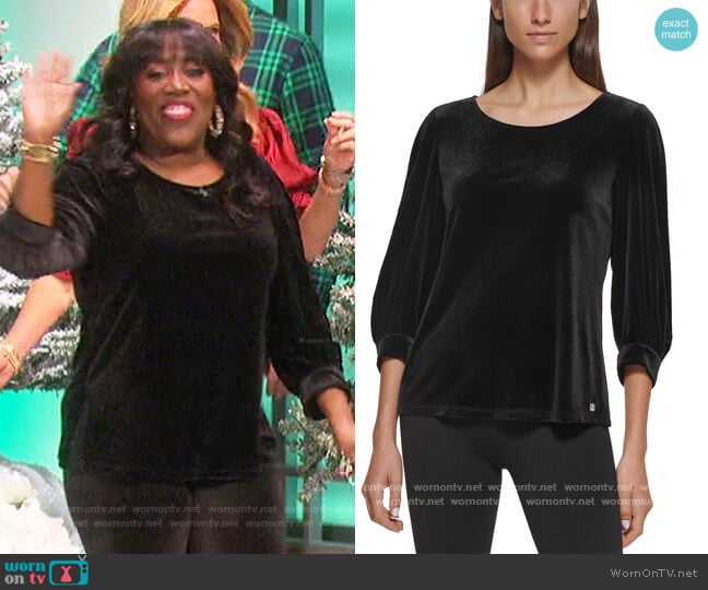 3/4 Sleeve Velvet Top by Calvin Klein worn by Sheryl Underwood on The Talk