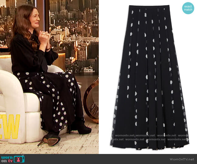 Dot Print Panel A-Line Crepe Skirt by Carolina Herrera worn by Drew Barrymore on The Drew Barrymore Show