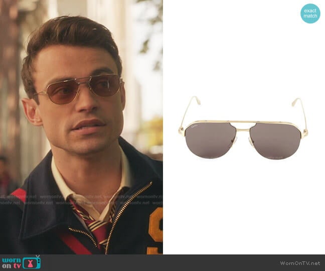 60MM Metal Aviator Sunglasses by Cartier worn by Maximus Wolfe (Thomas Doherty) on Gossip Girl