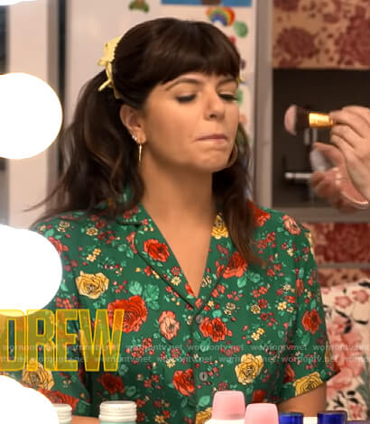 Casey Wilson's green floral dress on The Drew Barrymore Show
